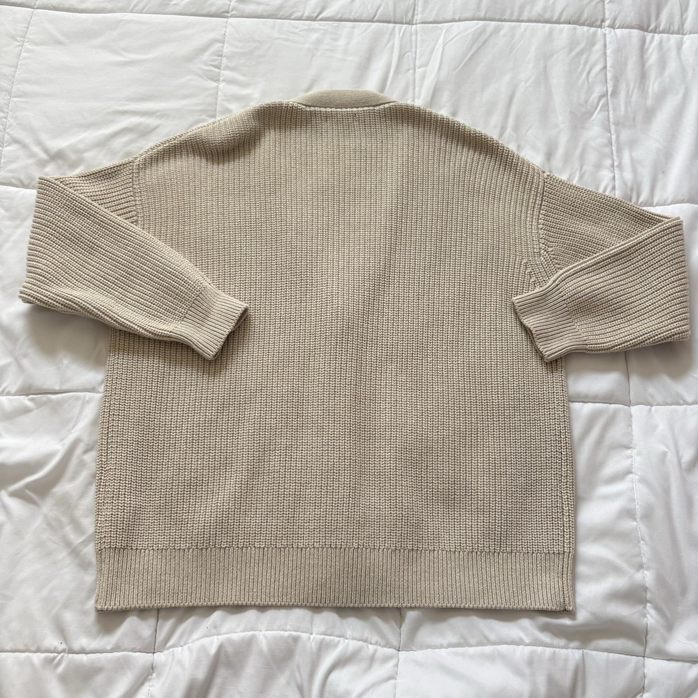 Quince Cardigan Organic 100% Cotton Oversized Boyfriend Beige Womens Large - Picture 7 of 7